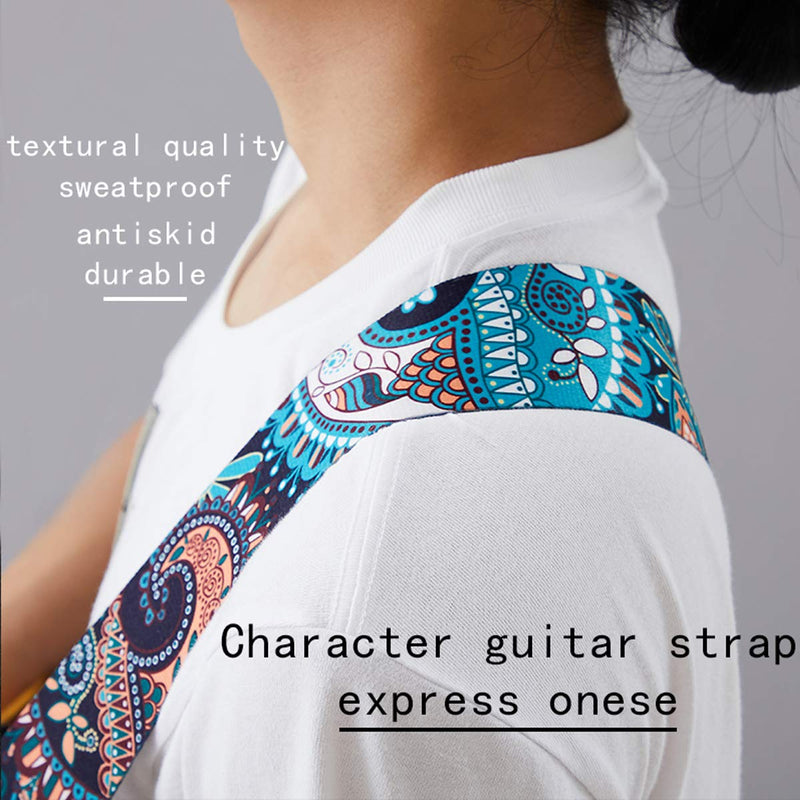 WOGOD Guitar Strap Jacquard Acoustic Guitar Strap ,Colorful Electric and Bass Guitar Shoulder Strap (Blue-green)