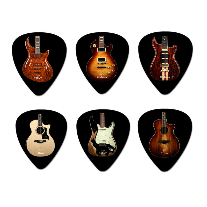 BluesBay Premium Celluloid Guitar Picks-12 Pack Includes Thin, Medium & Heavy Gauges-For Electric,Acoustic,Bass Guitar-Bundle W/Free Metal Box+ Leather Key Chain Pick Holder (Famous Guitar Collection) Famous Guitar Collection