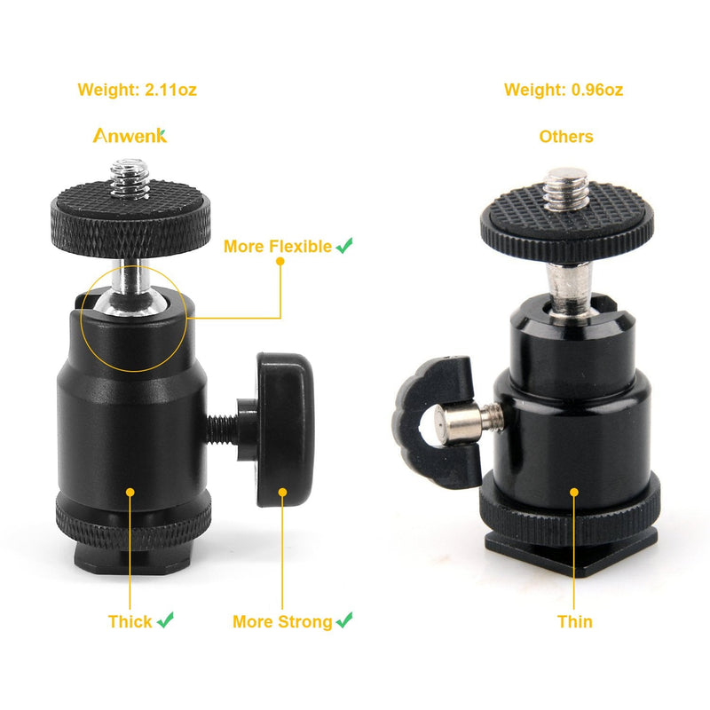 1/4" Hot Shoe Adapter Mount Camera Ball Head Hot Shoe Mount with 1/4" Tripod Screw Head for Lightweight Light LCD Monitors Flash Photography Studio Action Camera