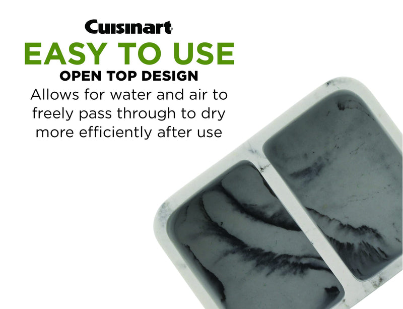 Cuisinart Sponge Holder with 2 Compartments - Includes Bonus Scrubber Sponge and Scour - Ideal Countertop Sponge Organizer for a Clutter-Free Kitchen, Laundry, or Bathroom Sink - Stylish Marble Effect