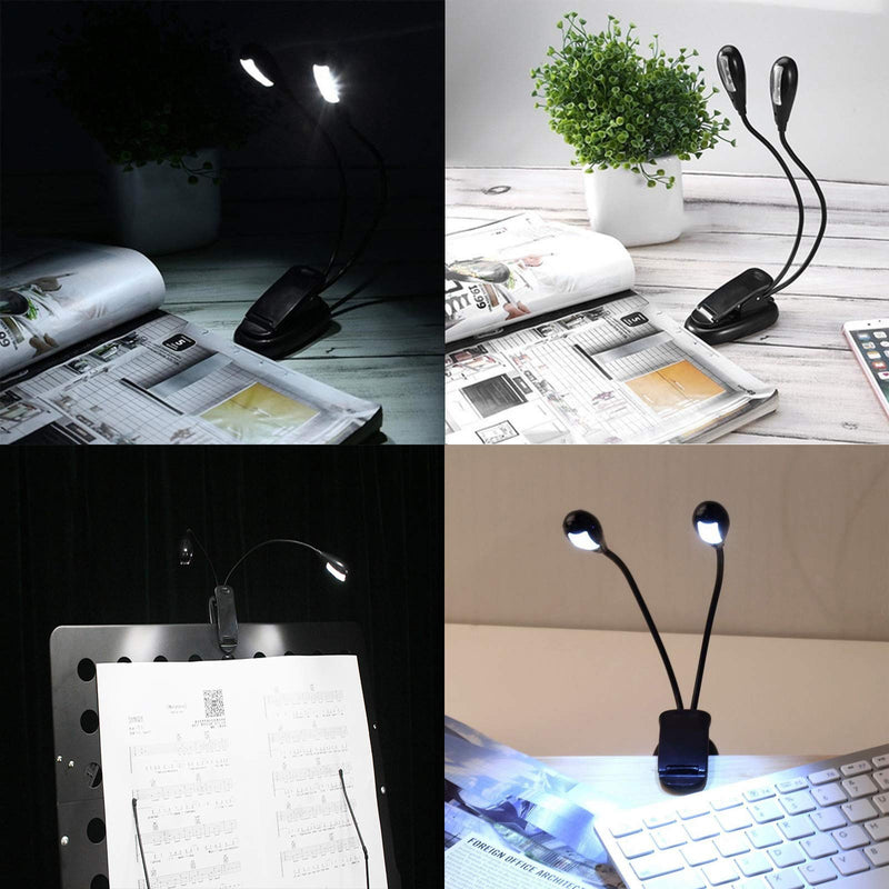 8 LED Music Stand Light 3modes USB Book Light White Dual Heads Clip on Battery Powered Eye Protect Reading Lamp Book Light for Bookworms&Kids Guitar Piano Keyboard Players