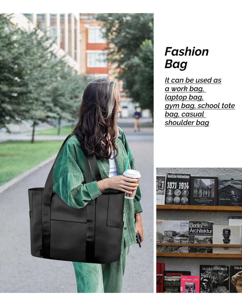 Prite Tote Bag for Women Weekender Bag with Laptop Compartment for Work Nurse School Travel Gym Black