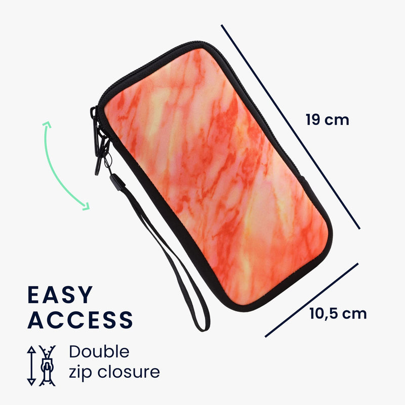 kwmobile Neoprene Sleeve for Smartphone Size XL - 6.7/6.8" - Shock Absorbing Pouch Case - Protective Phone Bag - Marble Red/Dark Red/Yellow Marble 09-20-06