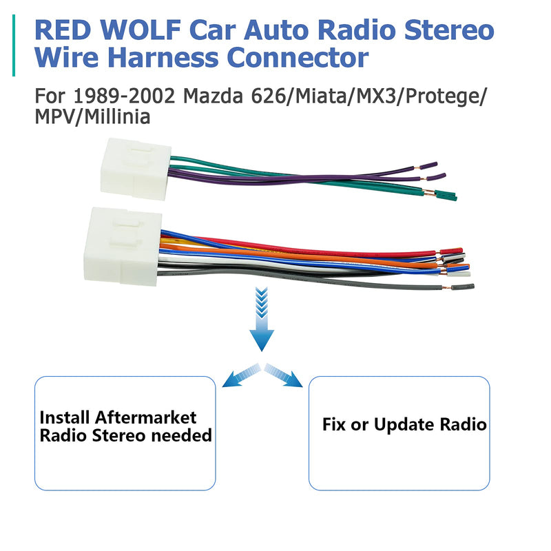 RED WOLF Car Radio Install Wire Harness Compatible with 1989-2002 Mazda 626/Miata/MX3/Protege/MPV/Millinia Stereo Plug Connector Fit Mazda 1986-2002