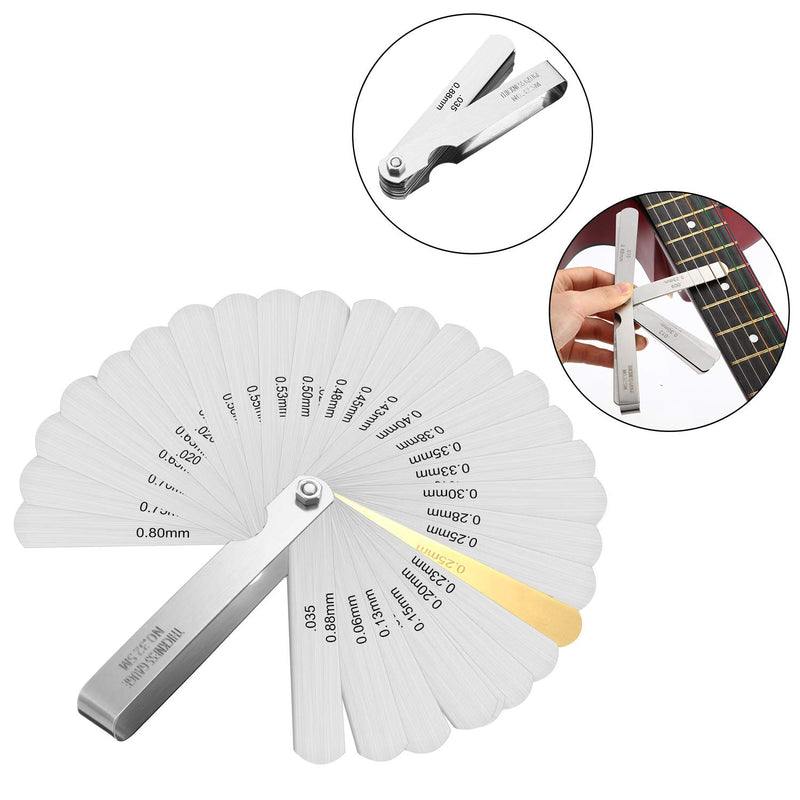 24 Pieces Guitar Luthier Tools Set Including Guitar Radius Gauge, Action Ruler, Steel Feeler Gauge, Guitar Fingerboard Guards, Grinding Stone, Sanding Paper and Guitar Winder Tool for Guitar and Bass