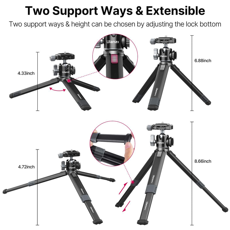 Portable Desktop Mini Tripod ULANZI MT-24 Compact Camera Tripod Aluminum Alloy with 360° Ball Head,1/4 inches Quick Release Plate for DSLR Camera Video Camcorder, Load up to 11lbs/5kg