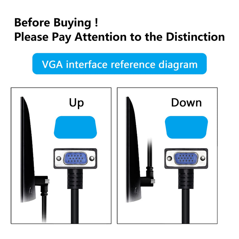 RIIEYOCA 90 Degree VGA Cable, Down Angle VGA Male to VGA Female Cable 1080P Full HD Computer Monitor Cable 0.5M (Down) WGA male to female (Down)