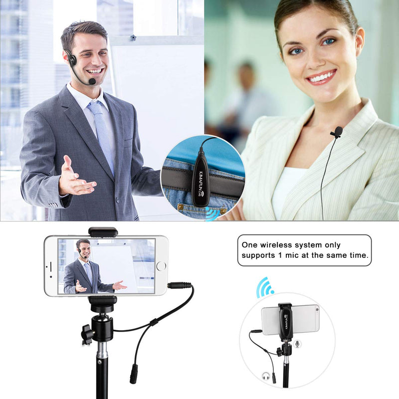 [AUSTRALIA] - Wireless Microphone System, KIMAFUN 2.4G Wireless Headset and Lavalier Lapel Microphones For iPhone, Android Phone, Laptop and Speaker, designed for Teaching, Recording, Vlog, Broadcast, G102-3 