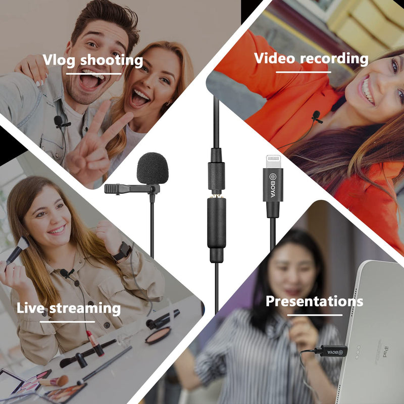 BOYA Lavalier Lightning Microphone for iOS iPhone 11 Vlog, 20 ft/6m by-M2 Lapel Universal Mic with Lightning Plug Adapter for iPhone 11 10 X 8 7 MAC YouTube Video Facebook Live