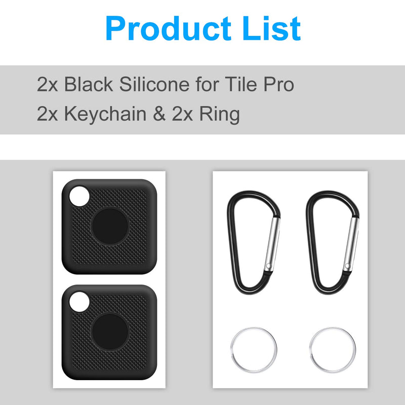 Silicone Case for Tile Pro (2020 & 2018), 2 Pack Silicone Cover Anti-Scratch Full Body Lightweight Soft Protective Cover Case for New Tile Pro (2020 & 2018) with Keychain-Black, Black Black and Black