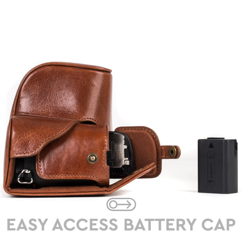 MegaGear Ever Ready MG559 Genuine Leather Camera Case, Bag for Sony Alpha A6000, A6300 with 16-50mm (Dark Brown) Dark Brown