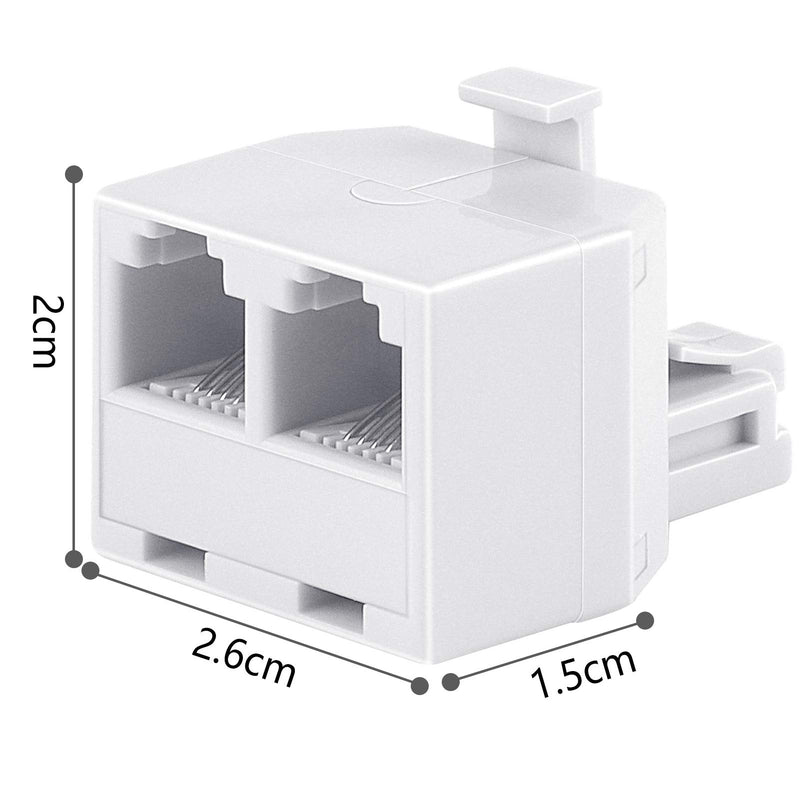 Uvital RJ11 Duplex Wall Jack Adapter Dual Phone Line Splitter Wall Jack Plug 1 to 2 Modular Converter Adapter for Office Home ADSL DSL Fax Model Cordless Phone System, White(2 Packs) 2 Pack