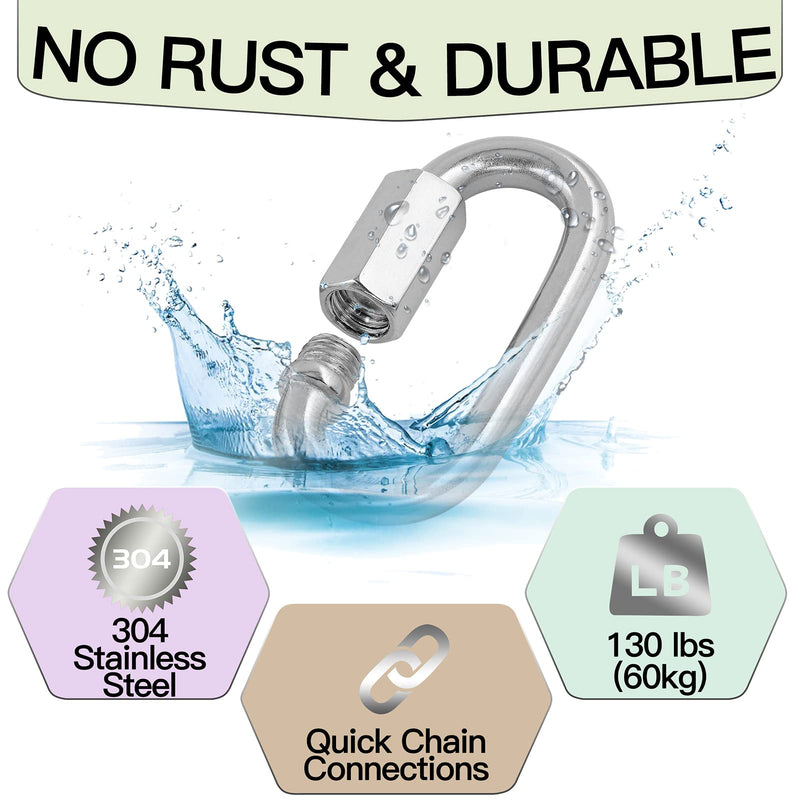 Masendelk 5pcs M8 Quick Link Chain, 5/16 Inch Stainless Steel Quick Links, D Shape Locking Quick Connector - 1520lb Capacity M8, 5 Pack