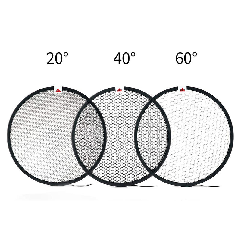 Soonpho 7" Standard Reflector Diffuser Lamp Shade Dish with 20° /40°/ 60° Degree Honeycomb Grid White Soft Cloth for Bowens Mount Studio Strobe Flash Light Speedlite