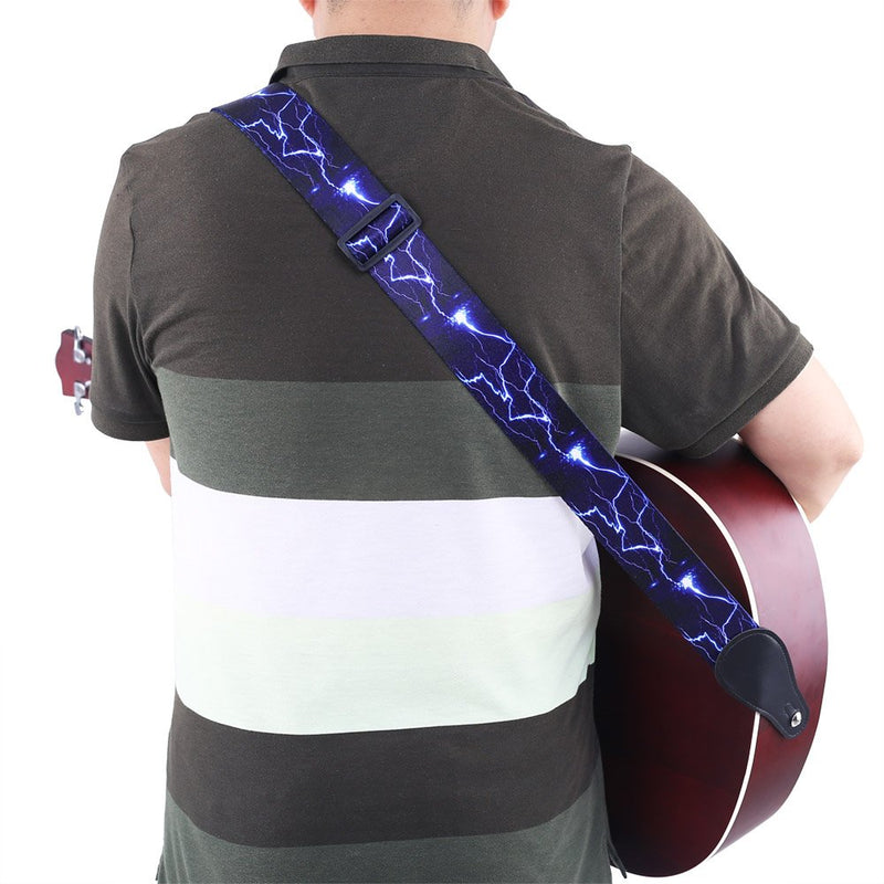 Guitar Strap with Leather Ends Guitar Shoulder Strap for Acoustic Electric Guitar and Bass (Lightening Blue)