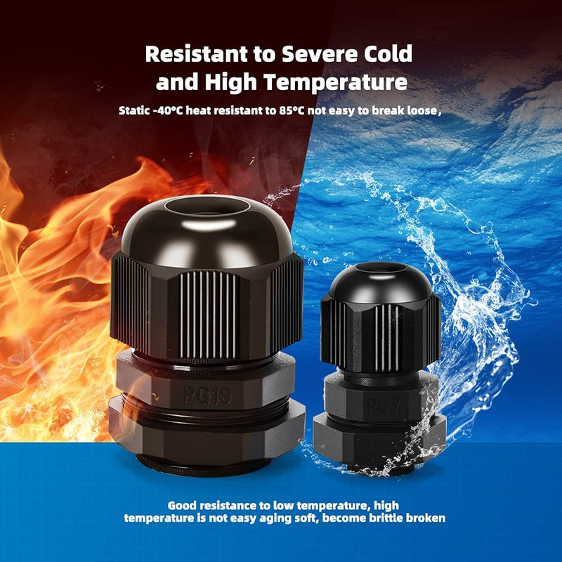 BULUSHI 20 Pcs Black Plastic Waterproof Connectors Cable Glands M20 x 1.5/PG13.5