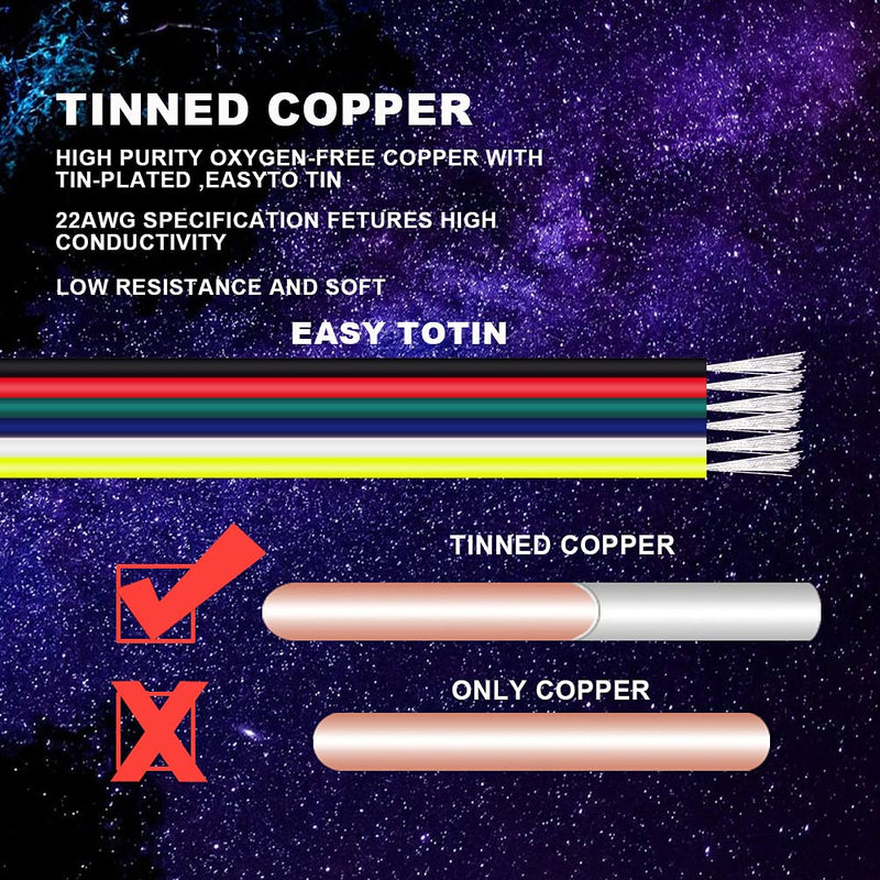 CARLITS 22AWG 6pin 65.6FT 20m Extension Cable Wire Line Stranded Tinned Copper for 6 Colors RGBCCT LED Strip Lights 3528 5050
