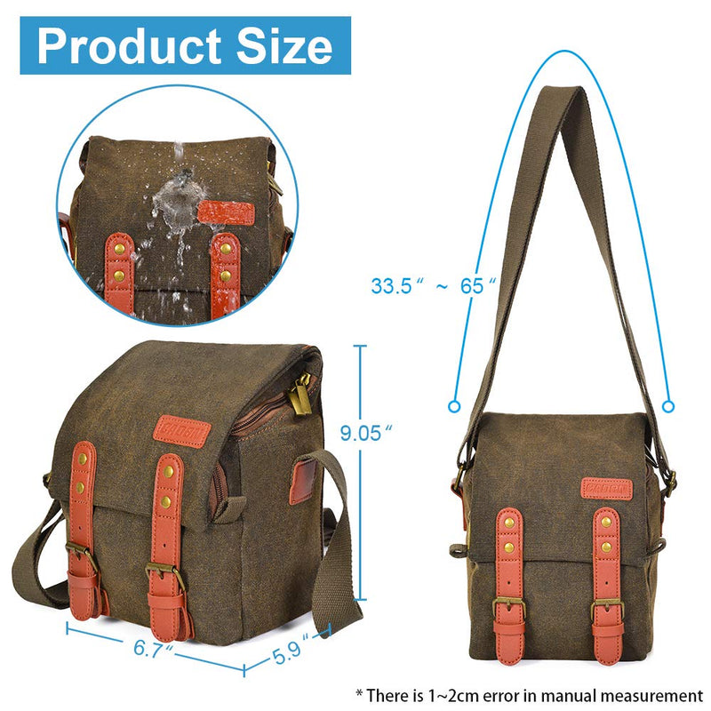 CADeN Compact Camera Bag Case Canvas Leather Trim Compatible for Nikon, Canon, Sony Mirrorless Camera and Lenses Waterproof, Camera Shoulder Messenger Bag Brown Small