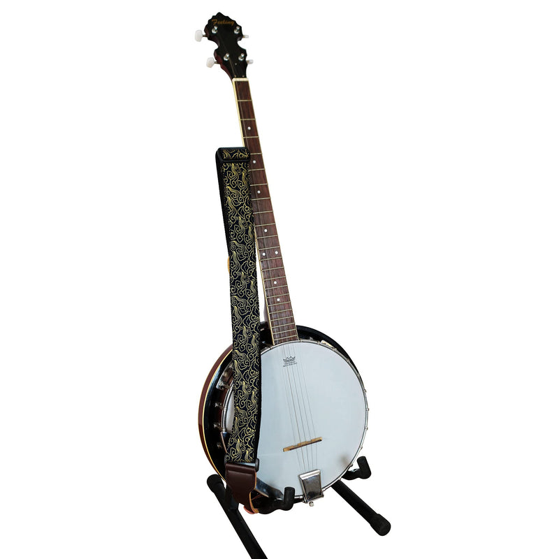 MUSIC FIRST, 2 inch width (5cm), Padded, Vintage Ukiyoe Style"Auspicious Cloud" Soft Muslin & Genuine Leather Delux Banjo Strap, With 2 pieces of MUSIC FIRST Leather Strap Locker. Auspicious Cloud