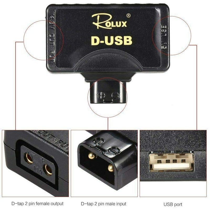 Rolux D-Tap P-Tap to USB Adapter Connector 5V Converter for Anton/Sony V-Mount Camera Battery