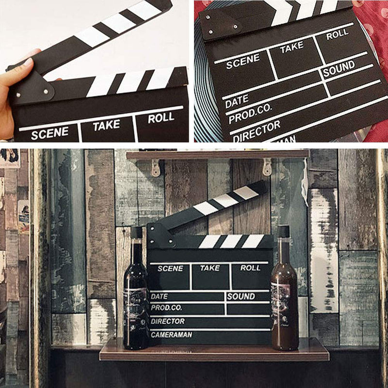 KISEER 12"x11" Movie Film Clap Board Wooden Movie Clapboard Film Clapper Board, Black & White