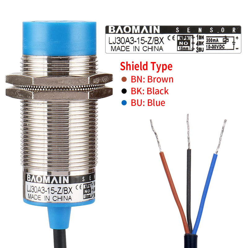 Baomain M30 Non-Embedded Inductive Sensor Switch LJ30A3-15-Z/BX Cylindrical Type DC 10-30V 3 Wire NPN NO(Normally Open) CE
