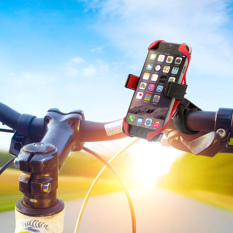 Aduro U-Grip Plus Universal Bike Mount - for Motorcycle, Handlebar, Roll Bar, iPhone X Xs 7 6 6s 7 Plus 5 5s 5c Bike Mount for All Android Smartphones, and GPS Holder (Black/Red) Black/Red