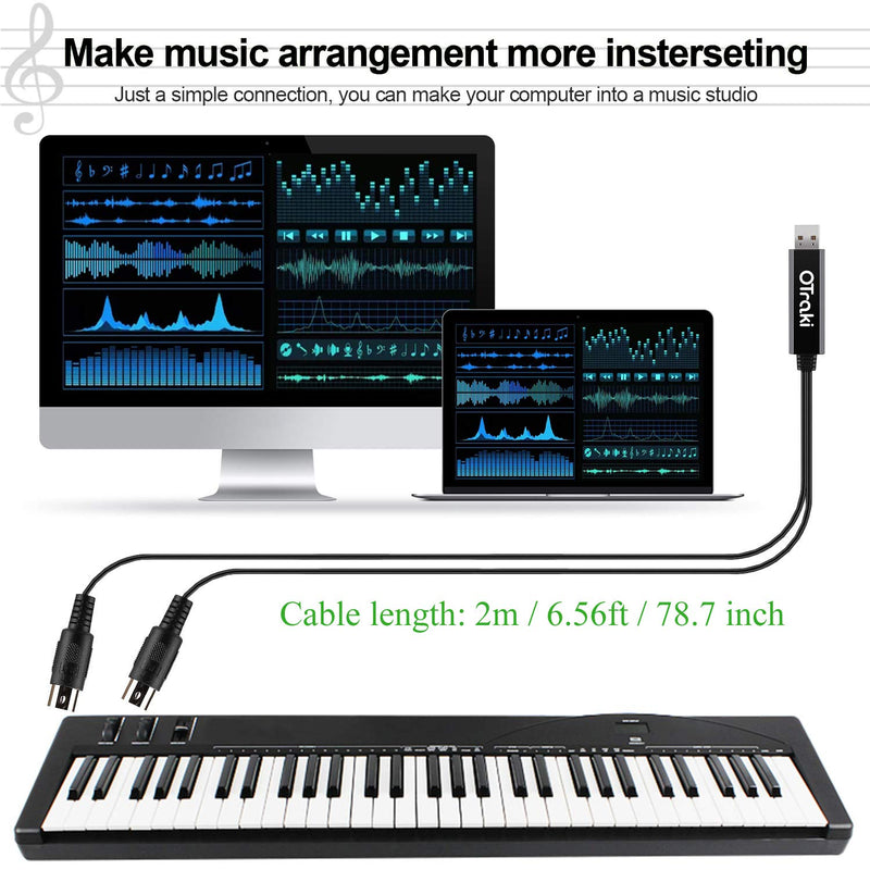 [AUSTRALIA] - OTraki USB MIDI Cable Converter 2.0 3.0 USB Interface to IN-OUT MIDI Cord 6.5ft with FTP Processing Chip + 5 PIN DIN Perfect Works for PC Laptop to Professional Piano Keyboard in Home Music Studio 