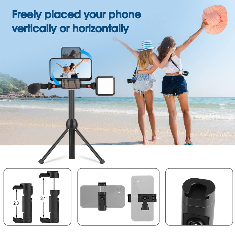 ChromLives Cold Shoe Mount Adapter with Phone Clip,Rotatable Dual Cold Shoe Extension Bracket Hot Shoe Mount Adapter for Led Light/Microphone Red