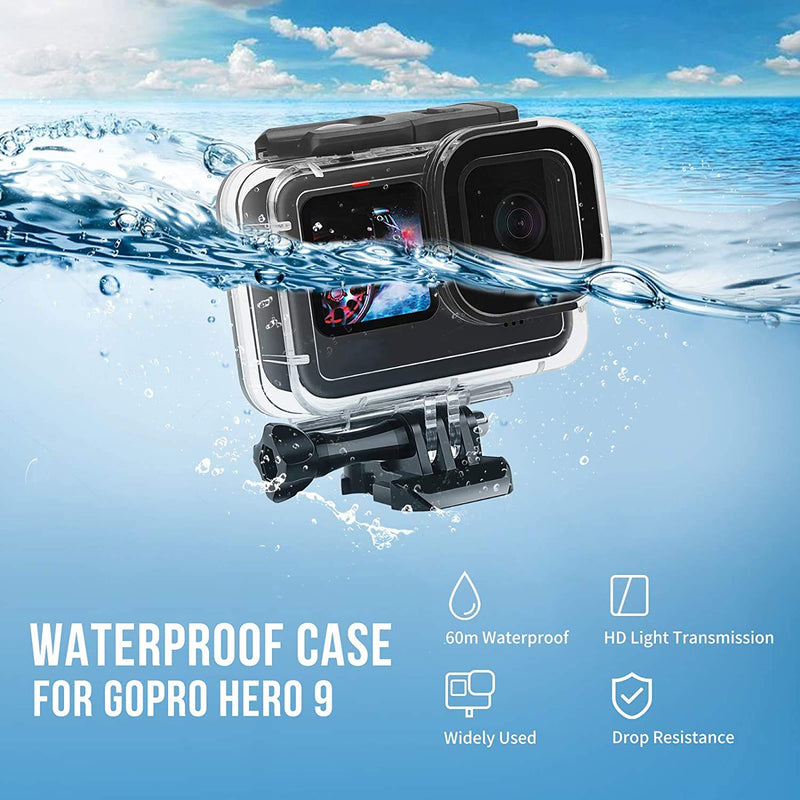 SHOOT 60M Waterproof Case Kit for GoPro Hero 9,Diving Protective Housing Shell with Tempered Glass Screen Protector and Anti-Fog Insert for GoPro Hero 9 Black