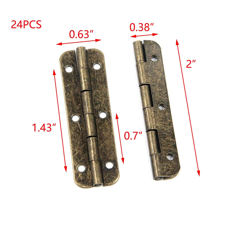 T Tulead Door Hinges Folding Hinges 2-Inch Butt Hinges Cabinet Hinge Replacement Bronze Piano Hinges 24PCS with Mounting Screws Bronze,2"x0.63",24pcs