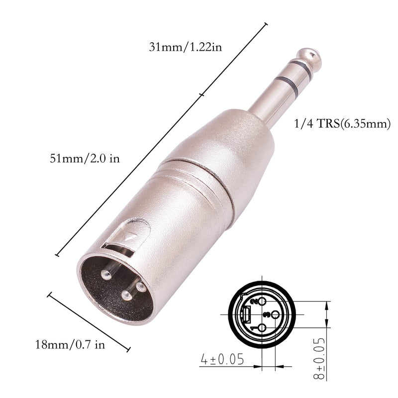 [AUSTRALIA] - Smithok 4 Pack 1/4" TRS to XLR Adapter, Balanced Quarter Inch 6.35mm Male to XLR Male Adapters 