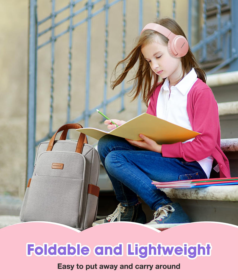 KONNAO Kids Headphones Wireless 60H, Foldable On Ear Headphone with MIC, Volume Limiter 85dB/94dB Wireless & Wired Headphones, Over-Ear Headphones for Kids School Online Classes Travel, Pink Bluetooth
