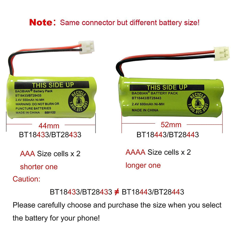 BAOBIAN BT18433/BT28433 BT184342 BT284342 BT1011 BT-1011 Cordless Phone Battery CL80109 CS6209 TL90078 BT-8300 BATT-6010 CS6219 CS6229 BT-1018 BT-1022 (4Pack) 4Pack