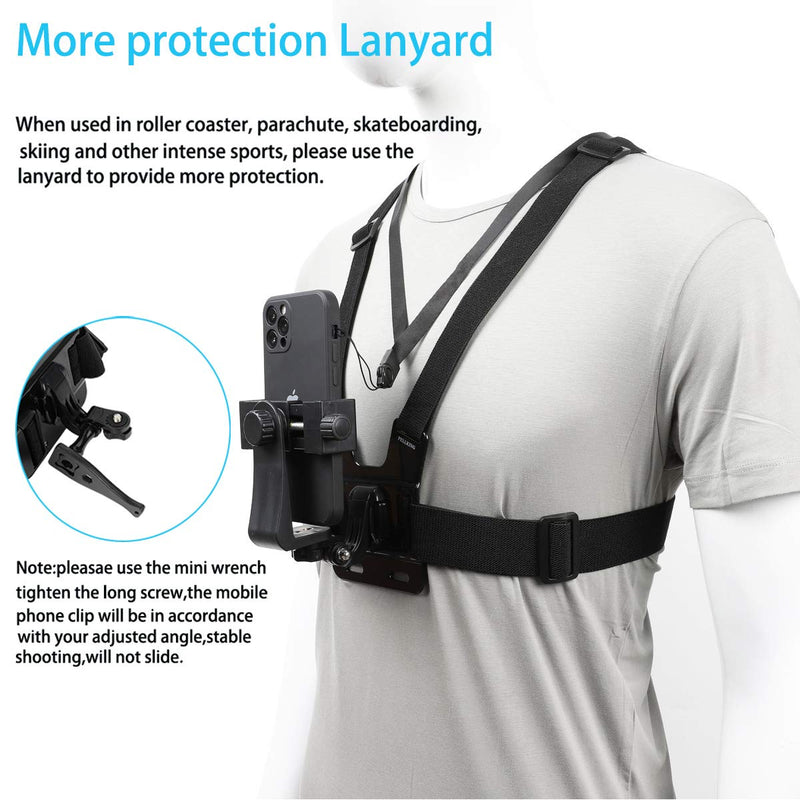 Mobile Phone Chest Strap Mount,Harness Strap Holder Universal Cell Phone Clip for Action Camera POV Compatible with Gopro Akaso Samsung iPhone etc