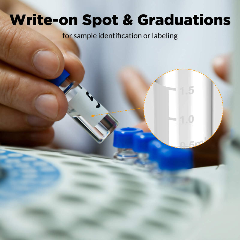 Autosampler Vials, Membrane Solutions 2ml HPLC Vials, 9-425 Lab Clear Vials with Write-on Spot and Graduations, 9mm Blue ABS Screw Caps & Septa for GC Sample Vials, 100 Pcs 100pcs Clear Vial & Red PTFE septa