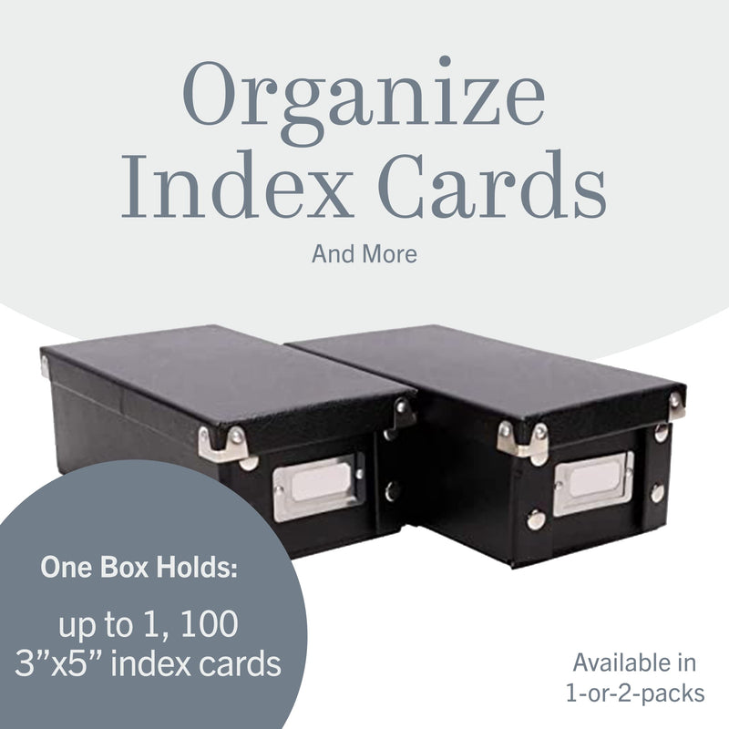 Snap-N-Store Index Card Holder - Collapsible Organizer Box fits 1100 3x5-Inch Flash Cards - Business, Recipe, or Note Card Storage Boxes - 2 Pack, Black 3 x 5, 2 Pack