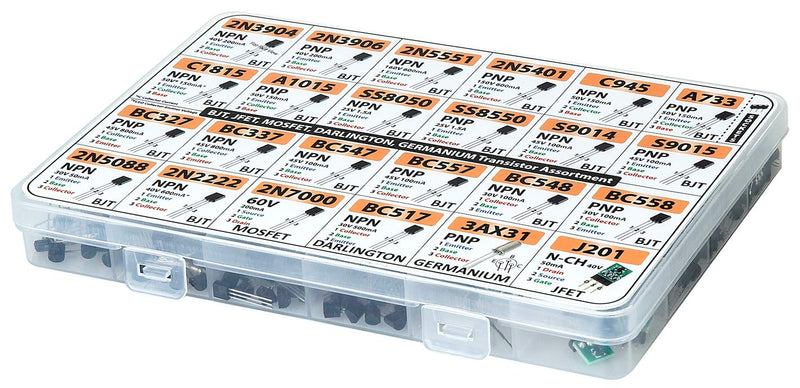 Transistor Assortment Kit, 434 pcs 24 Values, BJT, Mosfet, Germanium, Darlington, JFET, Sockets, 2n3904 2n3906 2n5551 2n5401 C945 A733 C1815 SS8050 BC547 BC558 2n5088 2n2222 2n7000 BC517 3AX31 J201