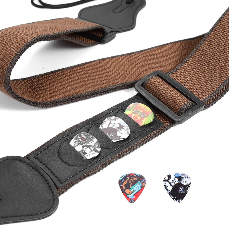 Guitar Strap With 3 Pick Pockets,Extra 5 Picks,Adjustable For Bass,Electric,Acoustic Guitars