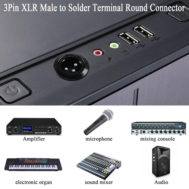 QIANRENON XLR Male Threaded Fixing Solder Adapter 3Pin XLR Male to Solder Terminal Round Connector XLR Panel Mount Socket, for Stage Lighting Sound Speaker Microphone Balanced/Unbalanced