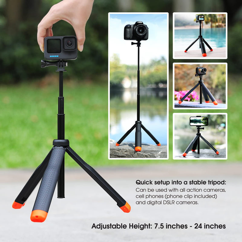 SOONSUN 4-in-1 Floating Selfie Stick for GoPro Hero 10, 9, 8, 7, 6, 5, 4, 3, Max, Fusion, Session, DJI OSMO, AKASO, Insta360, Cell Phone - Use as Floating Handle, Extendable Monopod, Hand Grip, Tripod
