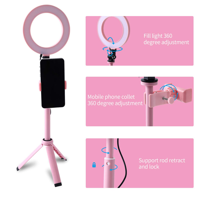 LED Ring Light, 6" Selfie Ring Light with Adjustable Tripod Stand and Phone Holder, Dimmable Led Camera Ringlight for Live Stream/Make Up/YouTube