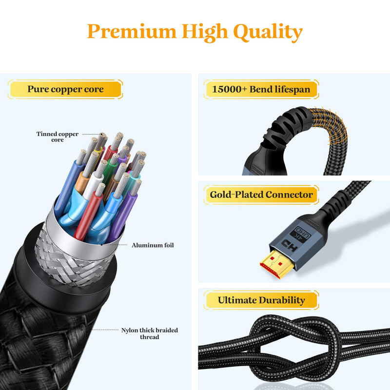 4K 60Hz HDMI Cable 10Ft, Kablerika HDMI 2.0 Braided Cord High Speed 18Gbps-Support 4K HDR 3D 2160p 1080p Braided Cord Compatible with Ethernet Audio Return(ARC), PS4/5, Fire TV, UHD TV, PC