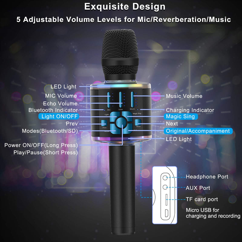 BONAOK 2021 Wireless Bluetooth Karaoke Microphone, Magic Voice Portable Handheld Mic Speaker Machine Home Party Birthday Presentations for PC/All Smartphones(Blue) Blue
