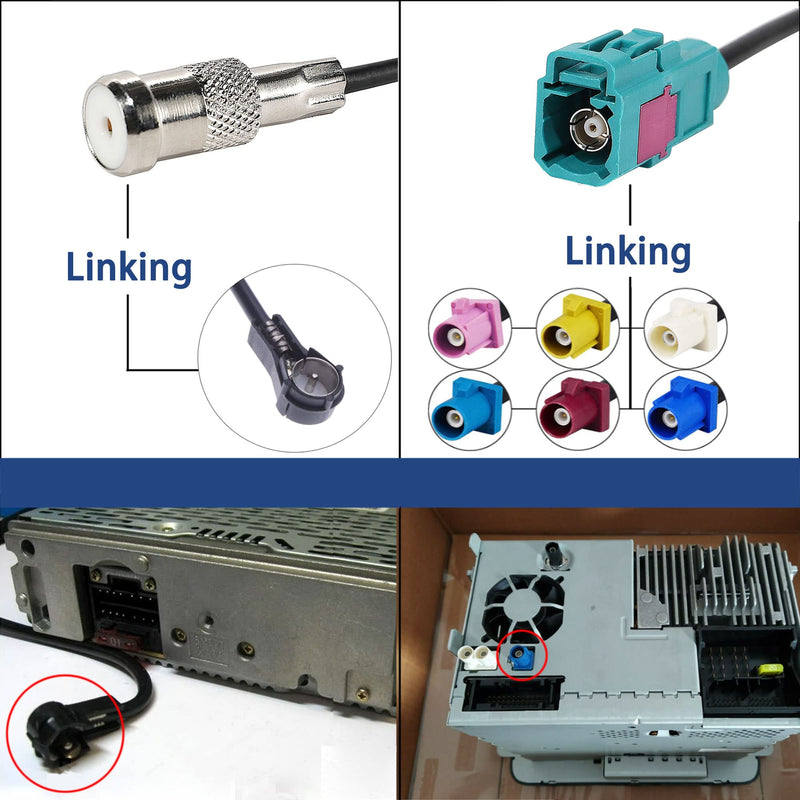 Anina Car Fakra to ISO Radio Antenna Adapter Connector for 2002-2017 Ford BMW VW Mercedes Audi Skoda AM FM Antenna Adapter Plug Car Head Unit Stereo CD Media