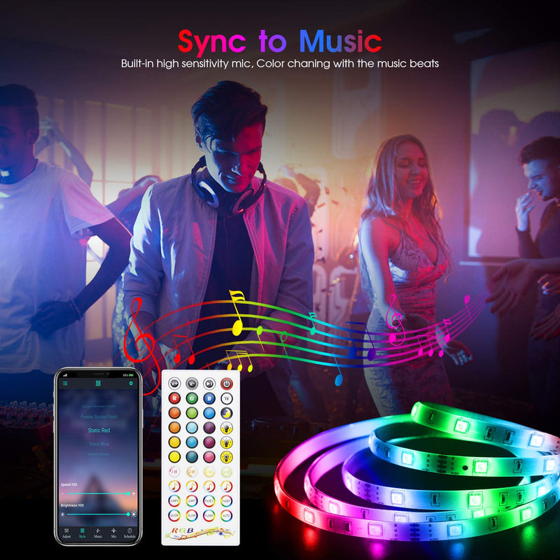 [AUSTRALIA] - LED Strip Lights Music to Sync 65.6ft, TASMOR Ultra-Long Bluetooth RGB LED Light Strip for Bedroom App Controlled Color Changing Lights with IR Remote 5050 LED Rope Light 