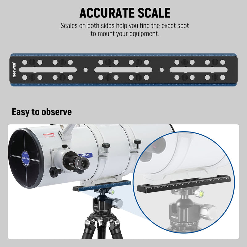 NEEWER 11.8"/300mm Rail Bar Vixen Style Dovetail Plate, Metal Mounting Plate Saddle with M6 1/4" 3/8" Camera Screw for Telescope Mount Adapter OTA Equatorial Tripod Sky Astrophotography, QR007