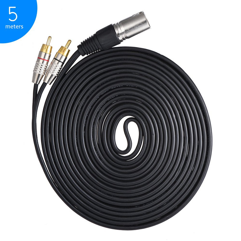 [AUSTRALIA] - ammoon 1 XLR Male to 2 RCA Male Plug Stereo Audio Cable Connector Y Splitter Wire Cord (5 meters / 16.4ft) for Microphone Mixing Console Amplifier 5M 