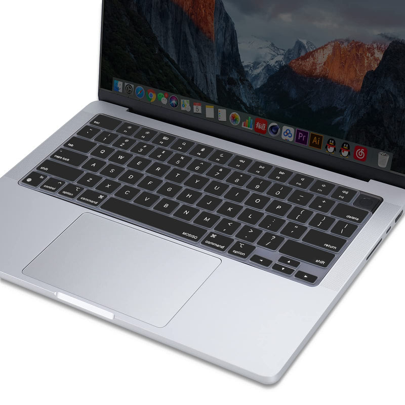 MOSISO Keyboard Cover Compatible with MacBook Pro 14 inch 2022 2021 M1 Pro/M1 Max A2442&Compatible with MacBook Pro 16 inch 2021 M1 Pro/M1 Max A2485,Protective Waterproof Silicone Skin, Black