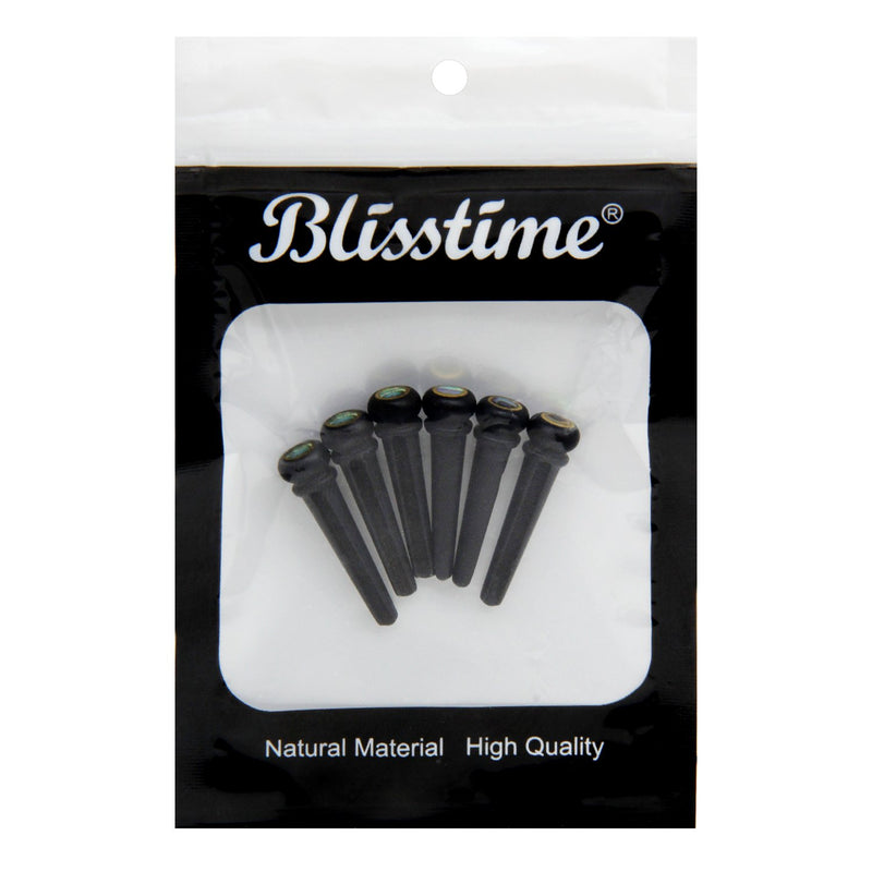 Blisstime 6pcs Ebony Guitar Pins Inlaid Abalone Dot Acoustic Guitar Replacement Parts
